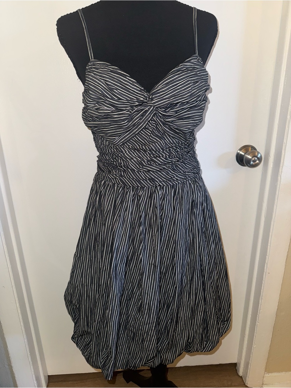 Tracy Reese Black and White Striped Twist-Front Mini Dress